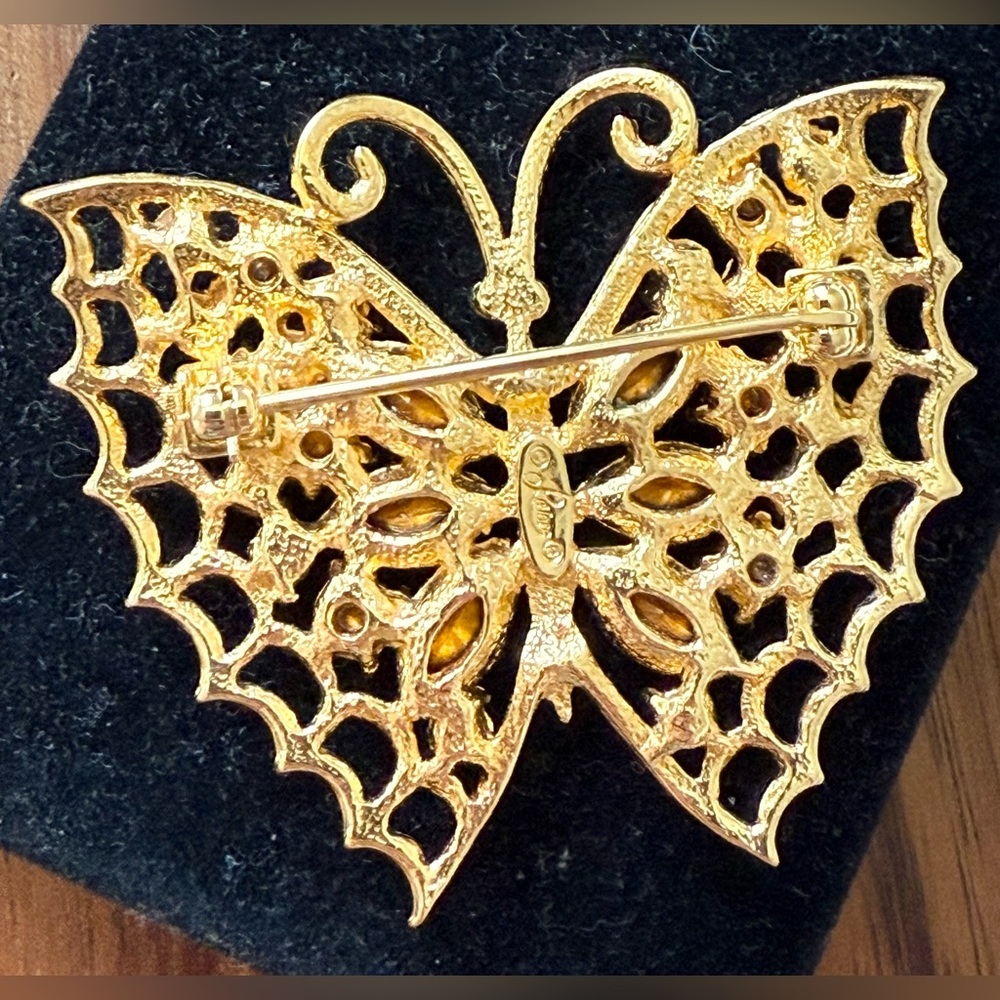 Reviere Butterfly Rhinestone Brooch Gold Tone Designer Pin Insect - Picture 2 of 6